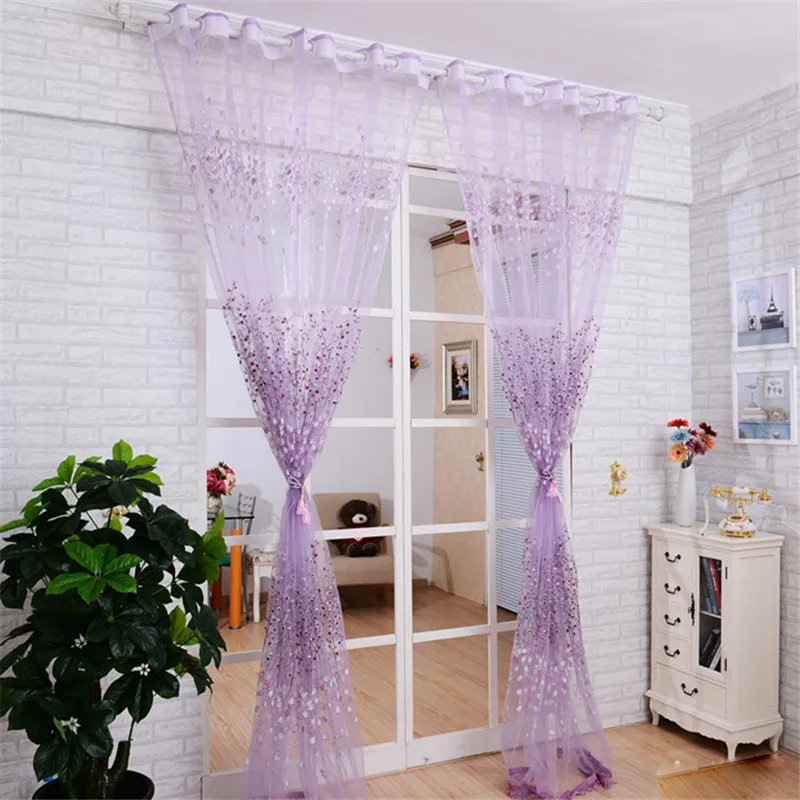 

Wintersweet Flower Printed Tulle Window Screening Sheer Voile Gauze Curtains for Bedroom Living Room Cafe Decorative Rod Pocket