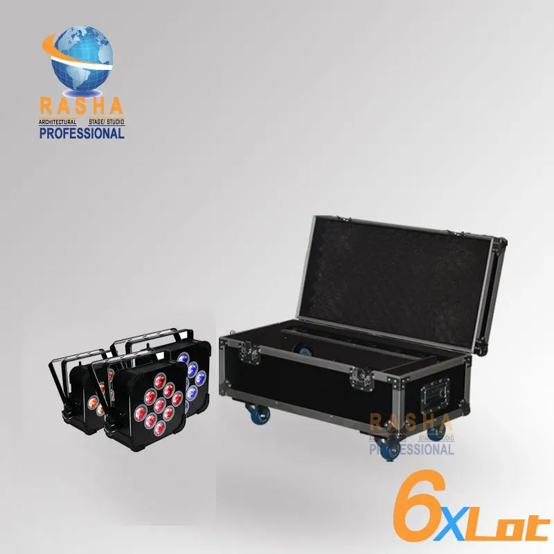 

6X LOT Rasha Brand 9pcs*15W 5in1 RGBAW Battery Powered Wireless LED Flat Par Light,LED Slim Par Can With 6in1 Charging Road Case