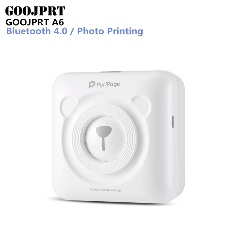

GOOJPRT A6 Printer PeriPage Mini Bluetooth 4.0 Thermal Printer Paper Photo Printer Pocket Thermal Printing USB Connection