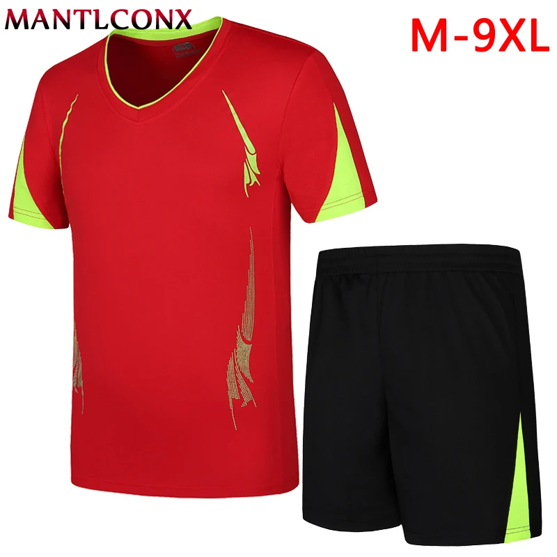 

MANTLCONX M-9XL Men Sets Summer Sporting Suit Tshirt +Shorts Mens Clothing Two Pieces Sets 2019 Breathable Sportswear Tracksuit