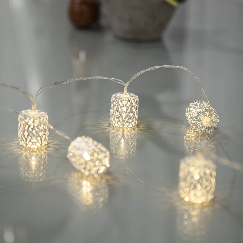 

10Led Fairy Metal Cylindrical Lanterns Battery Operated String Lights 1m LED Decoration For Christmas Garland lichterketten deko