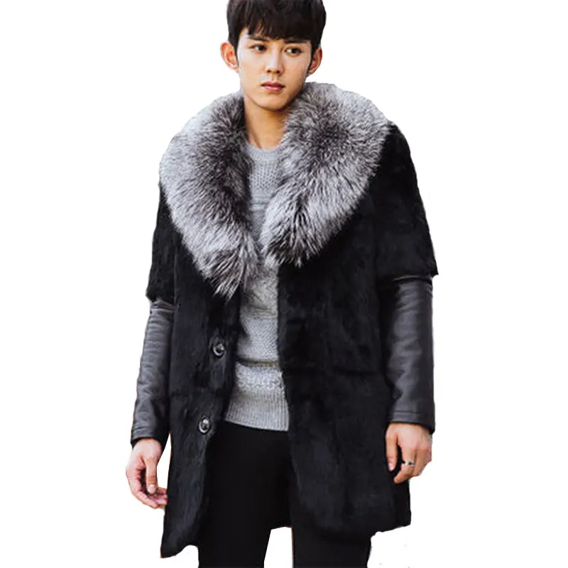 

New Men's Faux Fur Coat Long Style Mink Fur Men's Silver Fox Fur Coat One Winter Large Size XS-XXL XXXL 4XL 5XL Faux Fur Coat