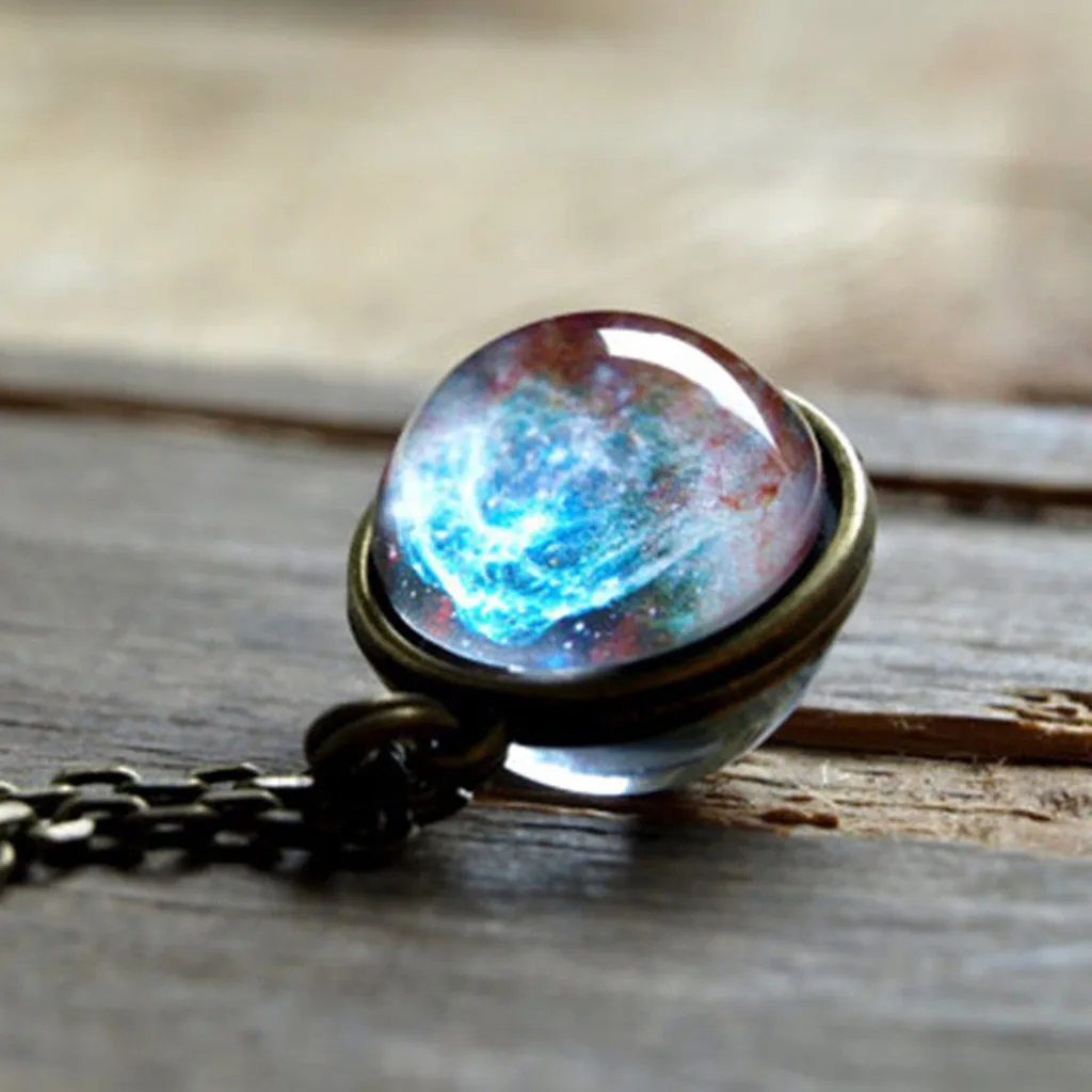 2018 New Galaxy Double Sided Pendant Black Hole Stars Necklace