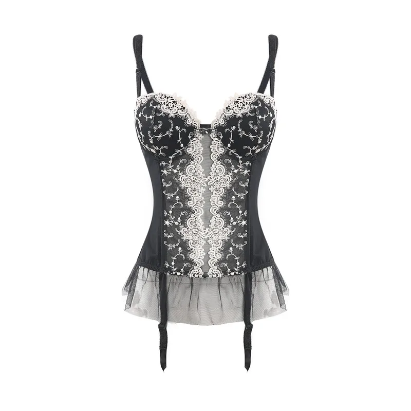 Women Lace Emboridery Corset Mesh Bone Sexy Bustier Corselet Bustier Overbust Slim Corsets New Fashion Ruffles 2 colors Women Lace Emboridery Corset Mesh Bone Sexy Bustier Corselet Bustier Overbust Slim Corsets New Fashion Ruffles 2 colors
