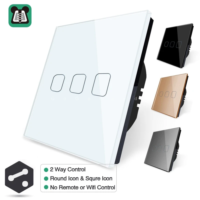 EU 3 Gangs 2 Way Touch Switch Wall Light Switches LED Electrical Touch