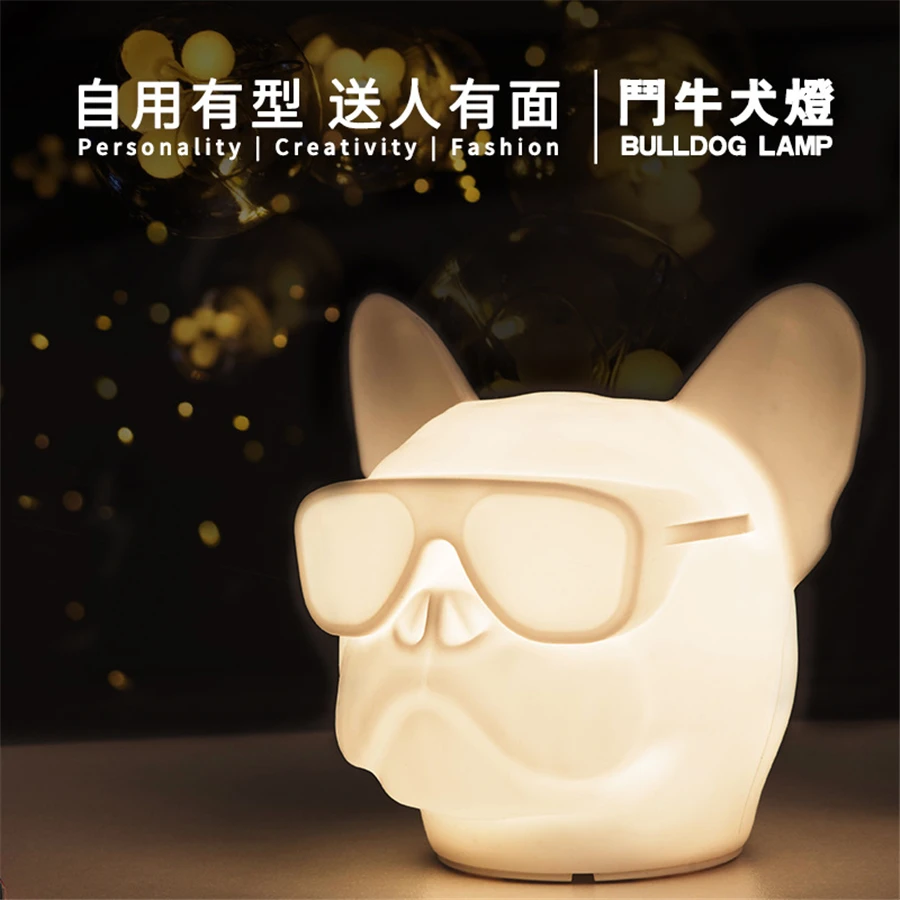

LED Night light bulldog Animal USB rechargeable Silicone Soft Cartoon Baby child Nursery Lamp for Children birthday Gift