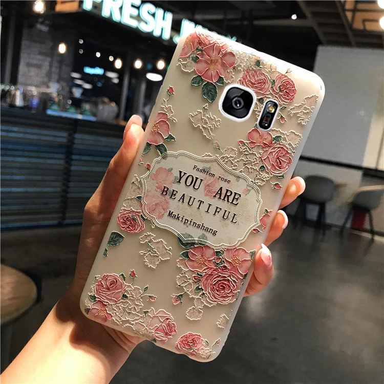 

YueTuo matte coque,cover,case for Samsung galaxy S7 Edge s7edge silicone silicon luxury 3d flower transparent phone back cute