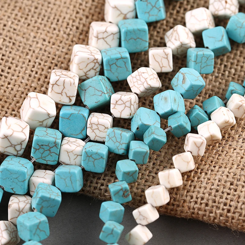 

6/8/10mm White Blue Turquoises Loose Beads Cube Square Opposite Angles Hole Stone Beads For DIY Jewelry Making Accessories