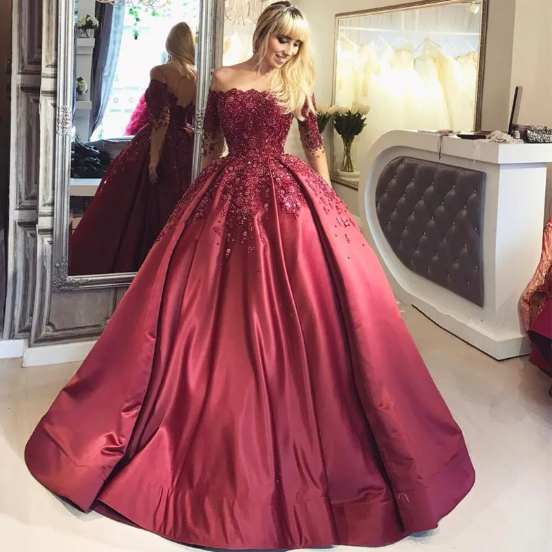 off the shoulder ball gown prom dress