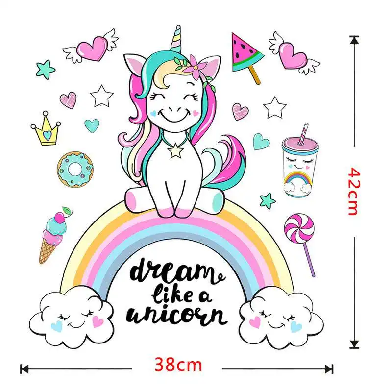 38cm-42cm 1 шт. милые и милые уютные наклейки-единороги, игрушки для стены, виниловые наклейки для девичьей комнаты, Классическая наклейка в виде игрушки, наклейки на стену, подарок для друга - Цвет: 38cm-42cm