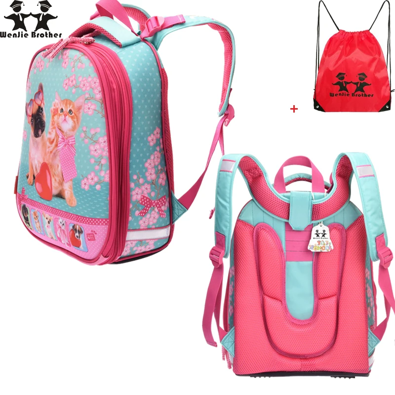wenjie brother 2017 high quality Children Orthopedic School Bags Girl lovely owl dog font b Backpack
