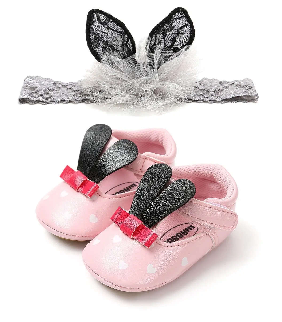 Красивые ботинки для новорожденных девочек и мальчиков, 2 предмета, кожаные ботинки для колыбельки с мультяшным принтом и бантиком, мягкая обувь для кроватки+ повязка на голову - Цвет: D