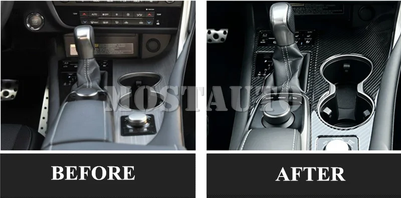 For Lexus RX 300 350h 450h Carbon Fiber Console Gear Box Water Cup Holder Trim Cover 2016-2018 2pcs Car Accessories Interior