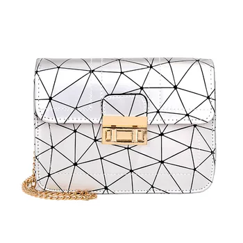 

Woman Bag 2019 Summer Fashion Handbags Pochette Femme Leisure Chain Lady's Bags with Silver Geometric Patterns Shoulder Bag