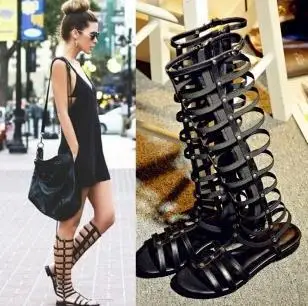 

2015 summer style shoes woman Genuine Leather platform sandals Sexy Knee High gladiator Sandals Brand Design women Big size
