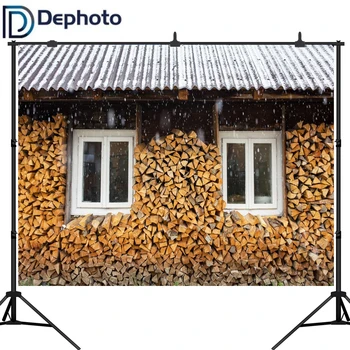

Dephoto Christmas Photography Backdrops Snow Firewood Dry Farm Village Houses Background photocall customize photo printed