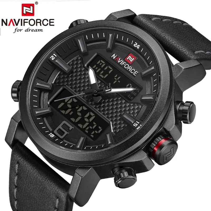 NAVIFORCE мужские часы светодиодный, аналоговый, цифровой мужские s часы лучший бренд класса люкс кожа день дата Кварцевые часы мужские водонепроницаемые часы
