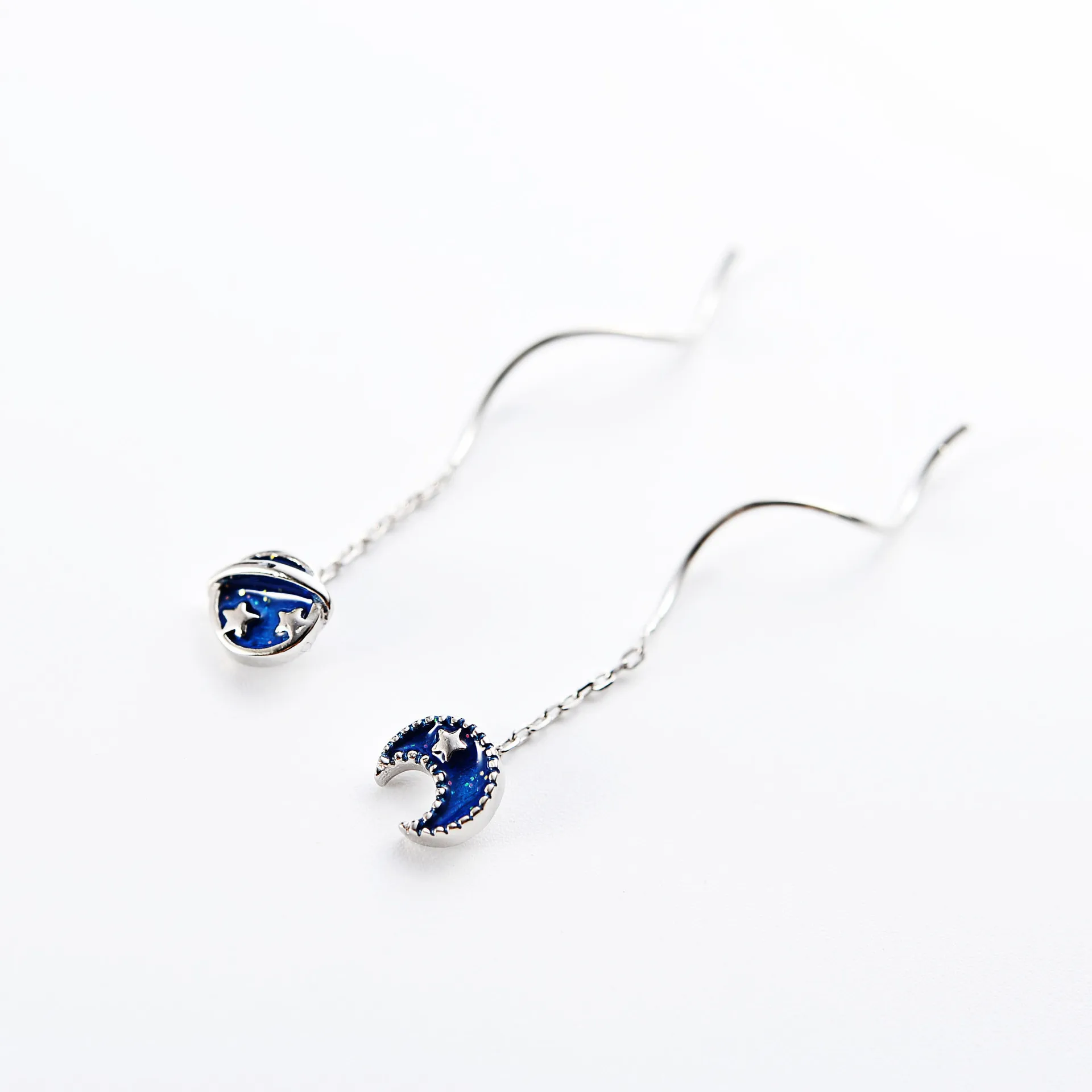 moon planet wave asymmetric ear line 100% 925 Sterling silver Jewelry fashion Hypoallergenic dangle earrings for women gift