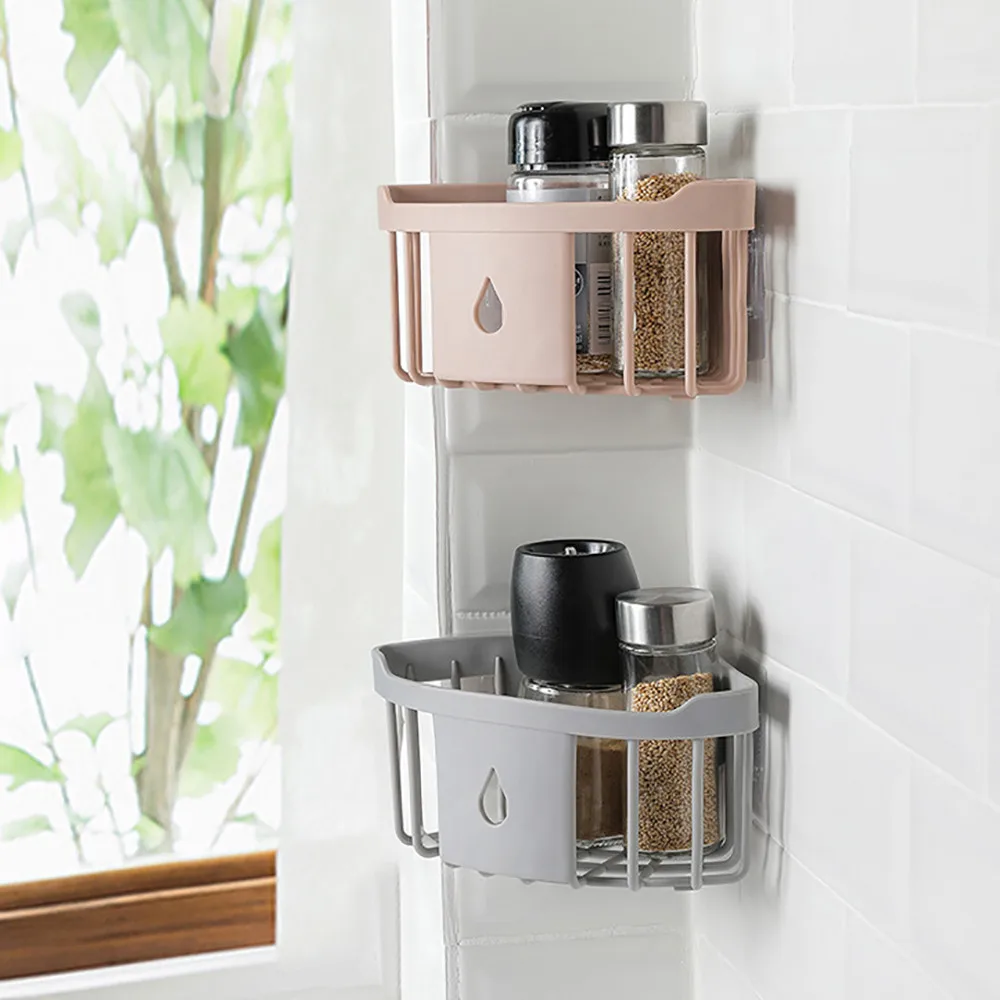 

New Storage Shelves Plastic Bathroom Kitchen Storage Rack Organizer Shower Shelf Wall-mounted Tripod Tool #45