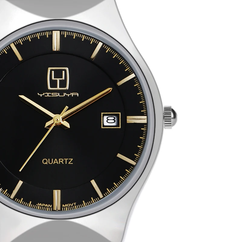 Najtaniej YISUAY luksusowe markowe zegarki męskie Ultra cienka siatka ze stali nierdzewnej kwarcowy zegarek na rękę męski kalendarz biznesowy zegarek 2017