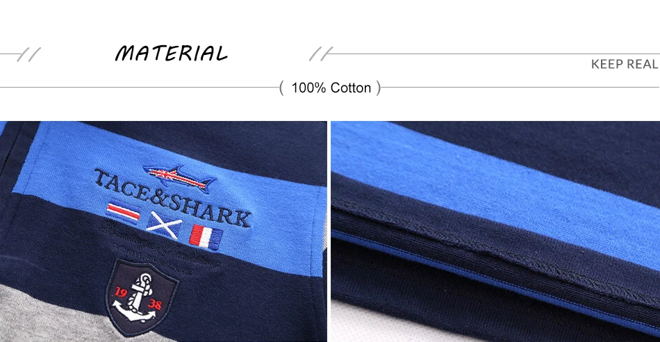 Футболка Tace& shark, брендовая мужская одежда, осенняя и зимняя мужская одежда, Хлопковая полосатая вышитая Футболка с длинным рукавом, футболка billionaire