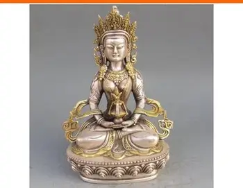 

Vintage Tibet Silver Copper Gilt Tibetan Buddhism Statue - Amitayus Buddha Silver decoration bronze factory outlets
