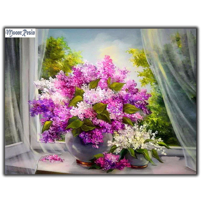 

MOONCRESIN Diy Diamond Painting Cross Stitch Lilac Lilac Flower 5D Diamond Embroidery Full Diamond Mosaic Decoration Needlework