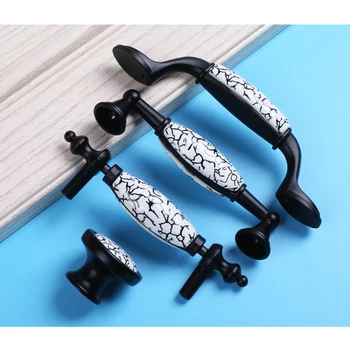 Matte Black Door Handles Country Style Crack Drawer Pulls Kitchen Cabinet Knobs and Handles Furniture Handles Fittings