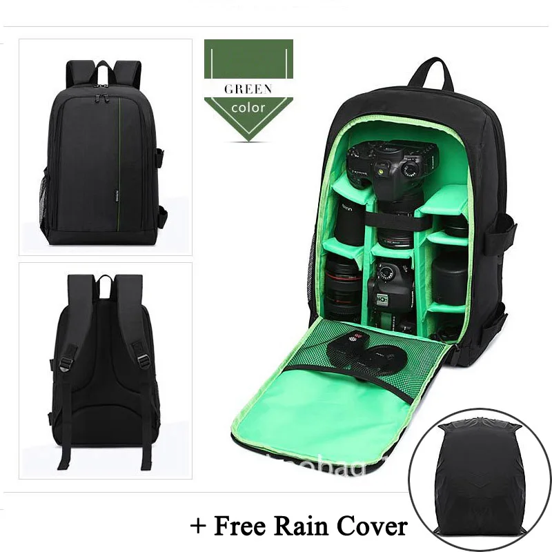 Цифровой рюкзак для однообъективной зеркальной камеры w/15," Сумка для ноутбука и камеры с дождевик для Nikon Canon EOS T7i SL1 SL2 T6i T6s T6 Pentax K70 K50 - Цвет: Green