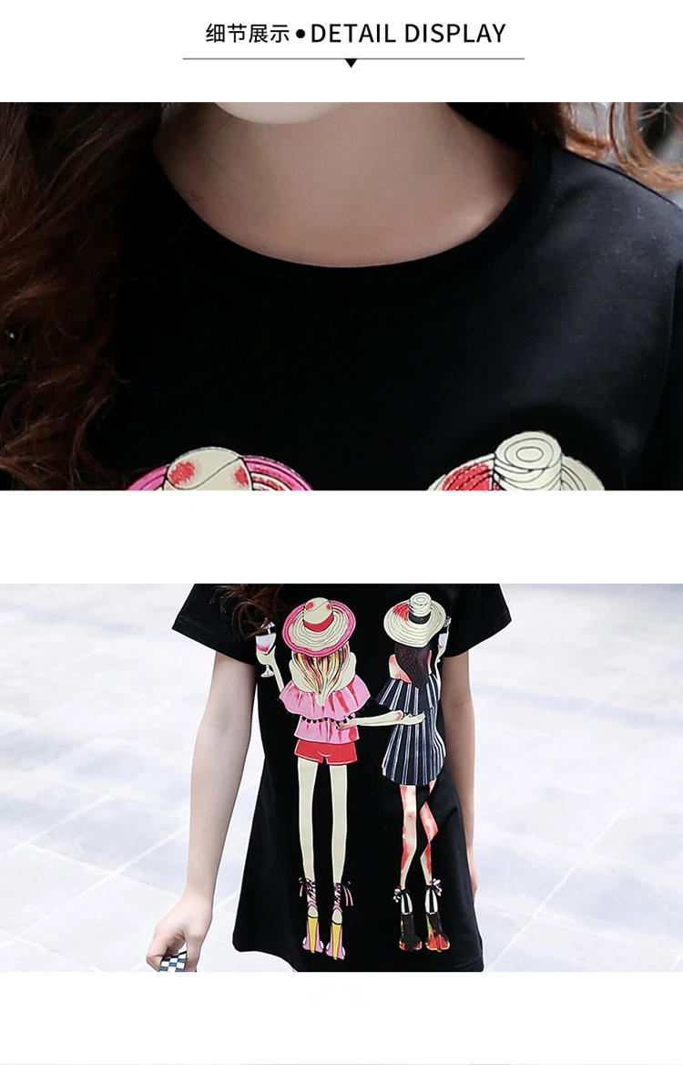 Soft Cotton T shirts For Girls Teenagers Dress Cartoon Long Tops Summer Fashion Kids Clothes Casual Short Sleeve Children's Tees (15)