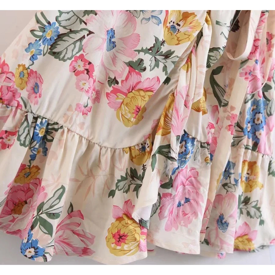 Boho короткое пляжное платье 2018 район хлопок цветочный принт обёрточная бумага
