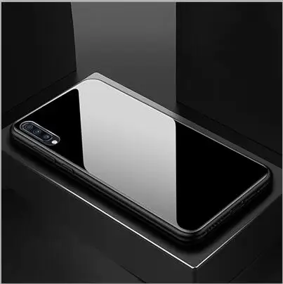 Черный Градиентный телефонный чехол для samsung Galaxy A70, черные цветные чехлы с закаленным стеклом, задняя крышка для samsung Galaxy A 70, силиконовый чехол - Цвет: Черный
