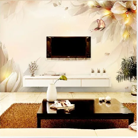 

Customized large mural 3d abstract style flower butterfly art wall stickers Artshow large tv non-woven paper wallpaper mural 3d