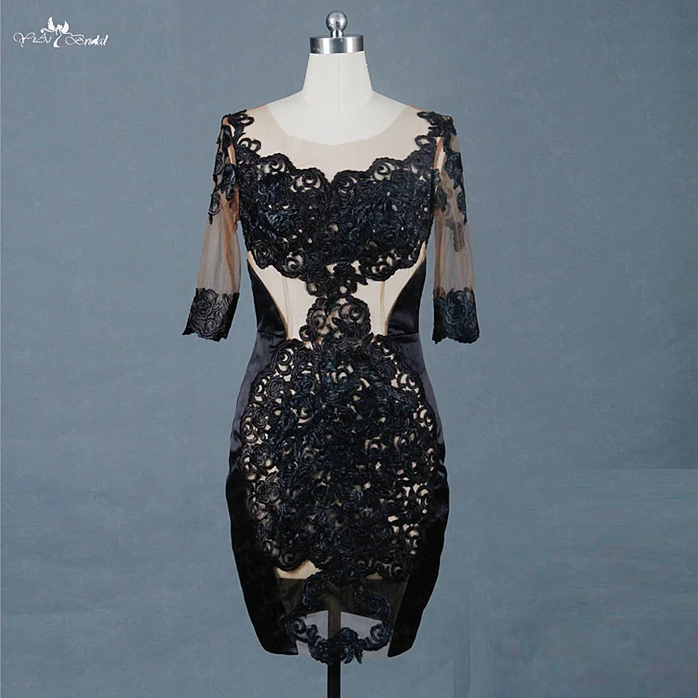Te020 See Through Назад немного назад платье Кружево рукавом Дешевые-короткие-Пром-Платья для женщин Праздничное платье