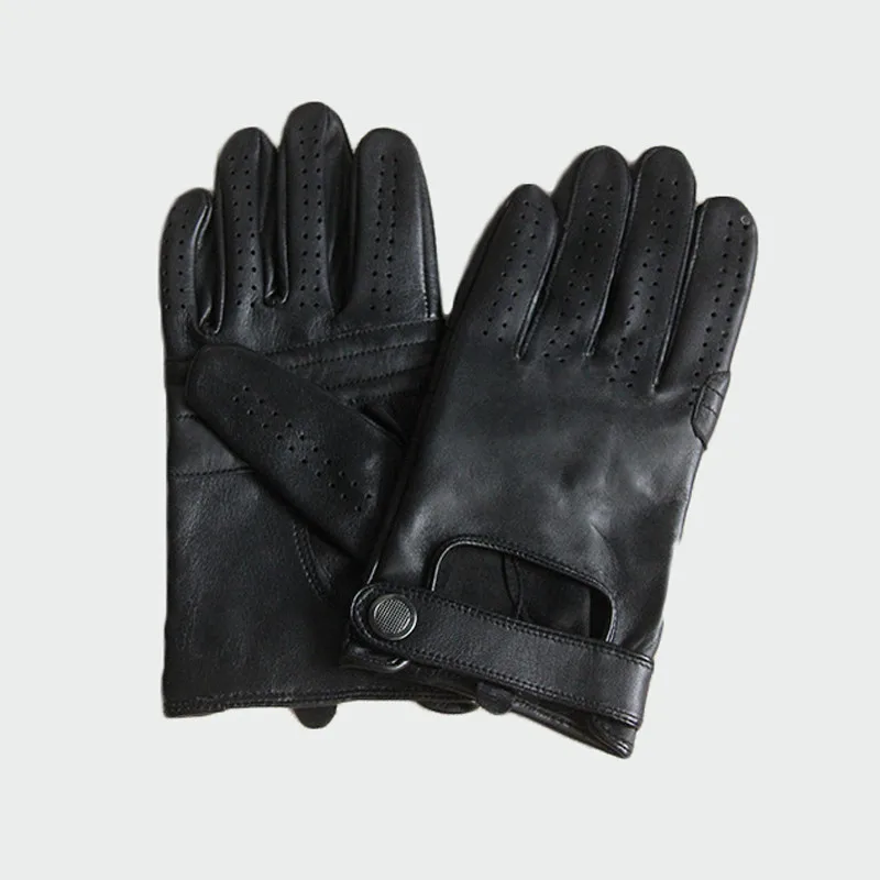 Мужские перчатки из натуральной кожи, мужские дышащие перчатки из козьей кожи, тонкие, весна, лето, осень, для вождения, противоскользящие варежки, мужские перчатки ML045 - Цвет: Black