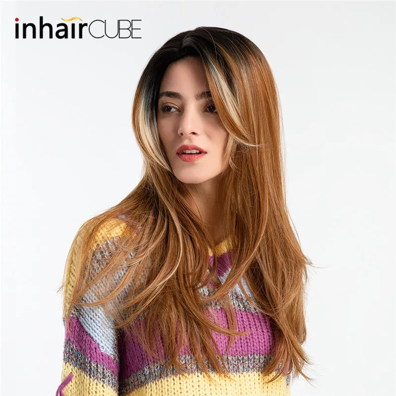 Inhair Cube 26 дюймов Синтетические длинные прямые парики натуральный омбре с