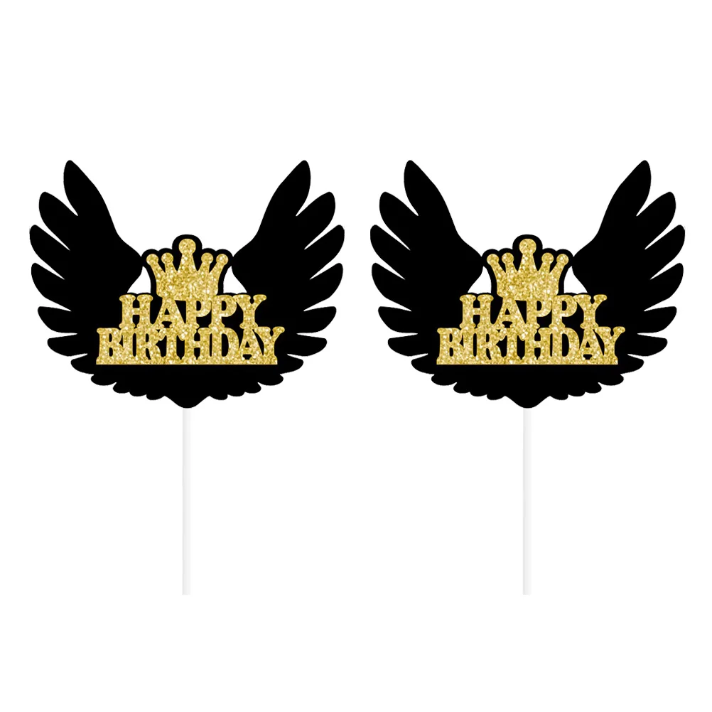 

2PCS Cake Toppers Wings Happy Birthday Cake Insert Card Cupcake Toppers for Birthday