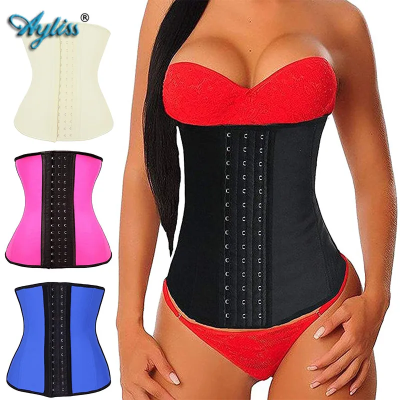 

Ayliss latest Latex Waist Trainer Body Shaper Women Corsets with Zipper Hot Shapers Cincher Corset Top Slimming Belt Black Plus