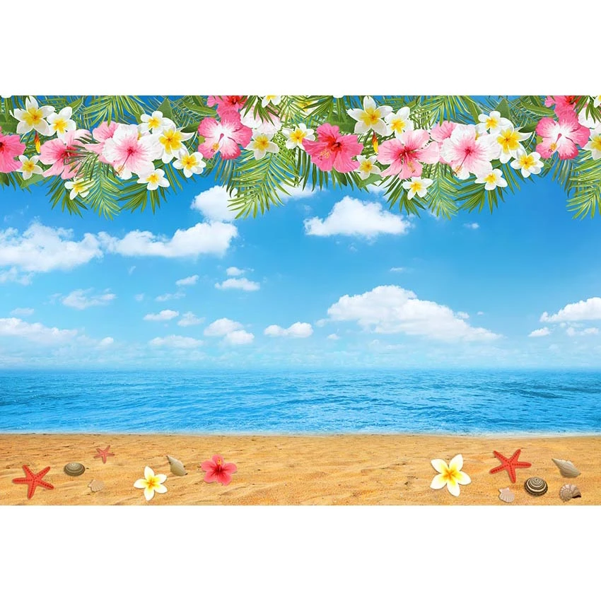 HVEST 7x5ft Sea Water on Tropical Beach Backdrop White Cloud in Blue Sky Photography Background for Photo Studio Props,Washable Customized Party and Event Decorations,BJ026 