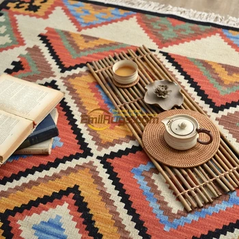 

Morocco imports bohemia KILIM handmade wool Kilim living room sofa coffee table carpet gc137-88yg2