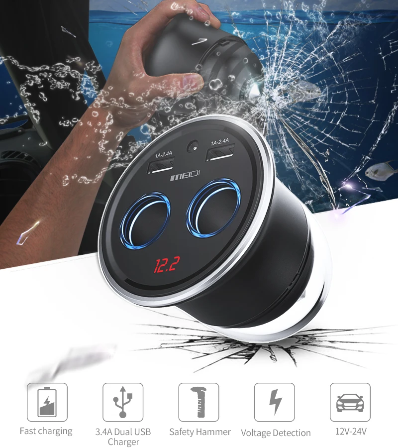 MEIDI Cup автомобильное зарядное устройство 3.4A Dual USB Автомобильное зарядное устройство адаптер прикуривателя многофункциональный дисплей напряжение для телефона gps зарядное устройство