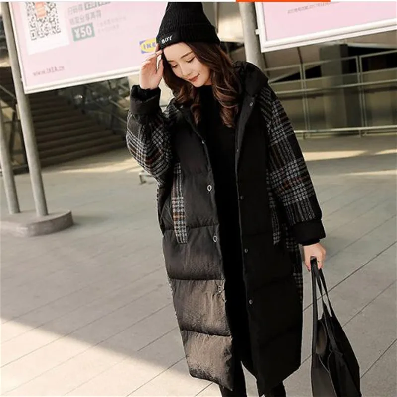 Longue Nouveau Chaud Vêtements À Capuchon Épais Coton Photo Plaid 2018 De Femmes Haut Lâche Femme Hiver A0955 Gamme Parka Veste Coréen Color Manteau CrqrUntw