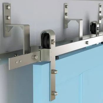 

5FT - 16FT DIY Brushed Nickel Steel BYPASS sliding barn door hardware track kit bypass bracket