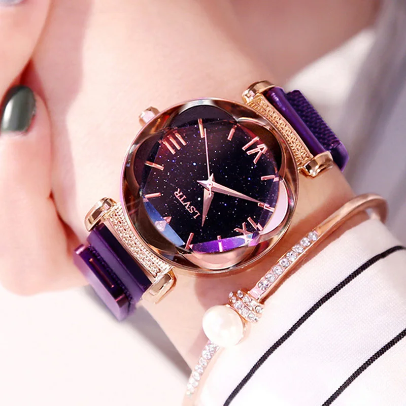 

Luxury Watches For Women Fashion Waterproof Magnetic Starry Sky Ladies Quartz Wristwatch 2019 New Roman Numeral Gift Clock Lady