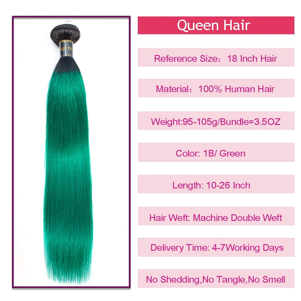 Queen hair продукты перуанский прямо 2 Tone Ombre зеленый человеческих волос 1B/бирюзовый темные корни зеленый 1/3/4 Связки Волосы remy