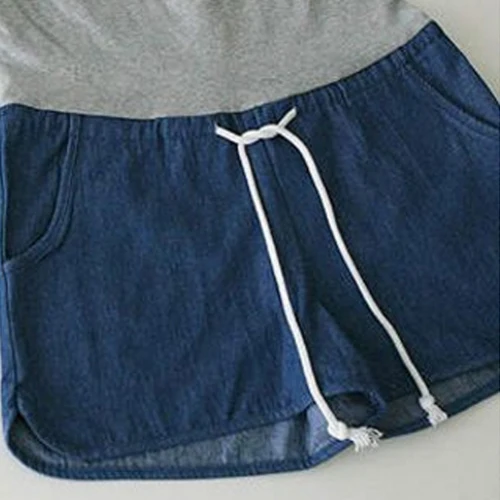 Летние синие шорты для беременных женщин плюс размер свободные джинсовые шорты Высокие эластичные короткие джинсы - Цвет: dark blue