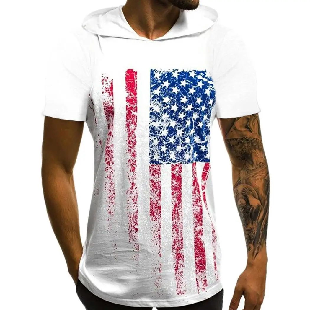 

Men Casual Hooded T-shirt Short Sleeve Printed Slim Pullover Hoodie Top