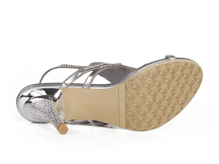 G-sparrow Summer New Korean Fashion Silver Crystal Diamond Womens Bridesmaid Shoes Stilettos Heel Sandals 8cm15
