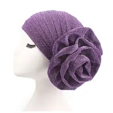 Женский элегантный цветок Твердый стрейч-головной убор для рака выпадения волос тюрбан блестящие аксессуары Повседневная шапочка для химиотерапии