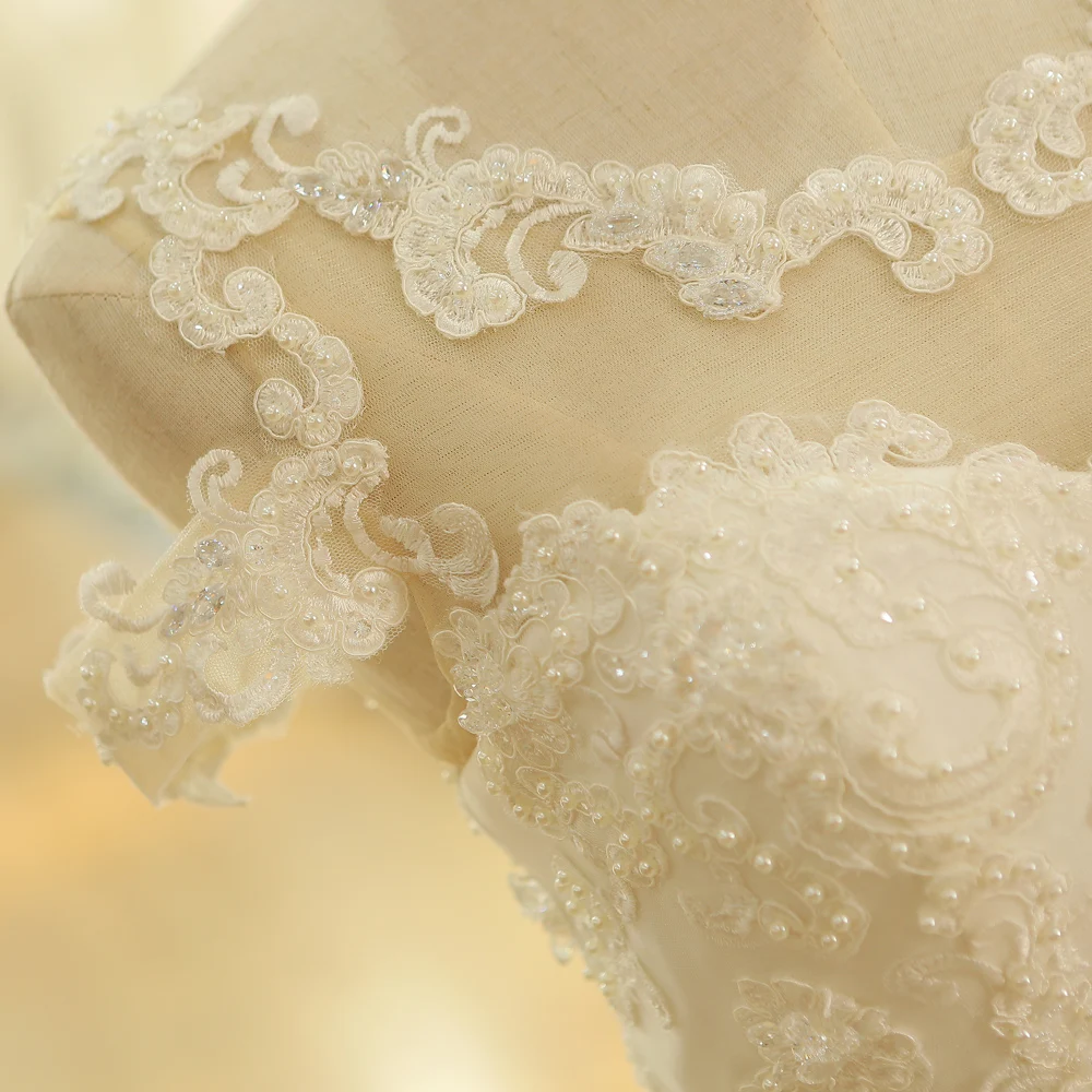 SL-204 платье трапециевидной формы с открытыми плечами и кружевными аппликациями, Пляжное свадебное платье